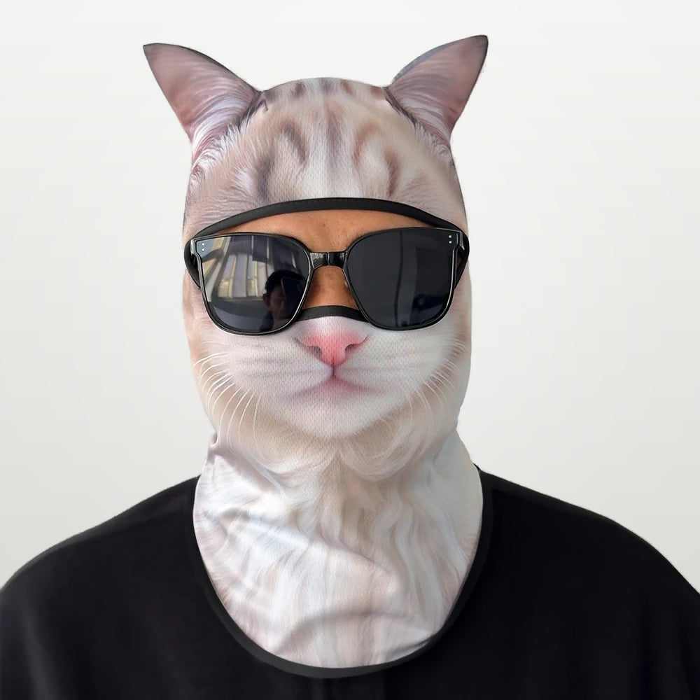 Cagoule 3D chat crème portée, motif net après lavage