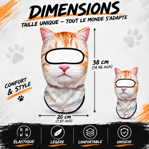 Cagoule 3D Chat — Masque intégral à oreilles pour ski, festival et Halloween