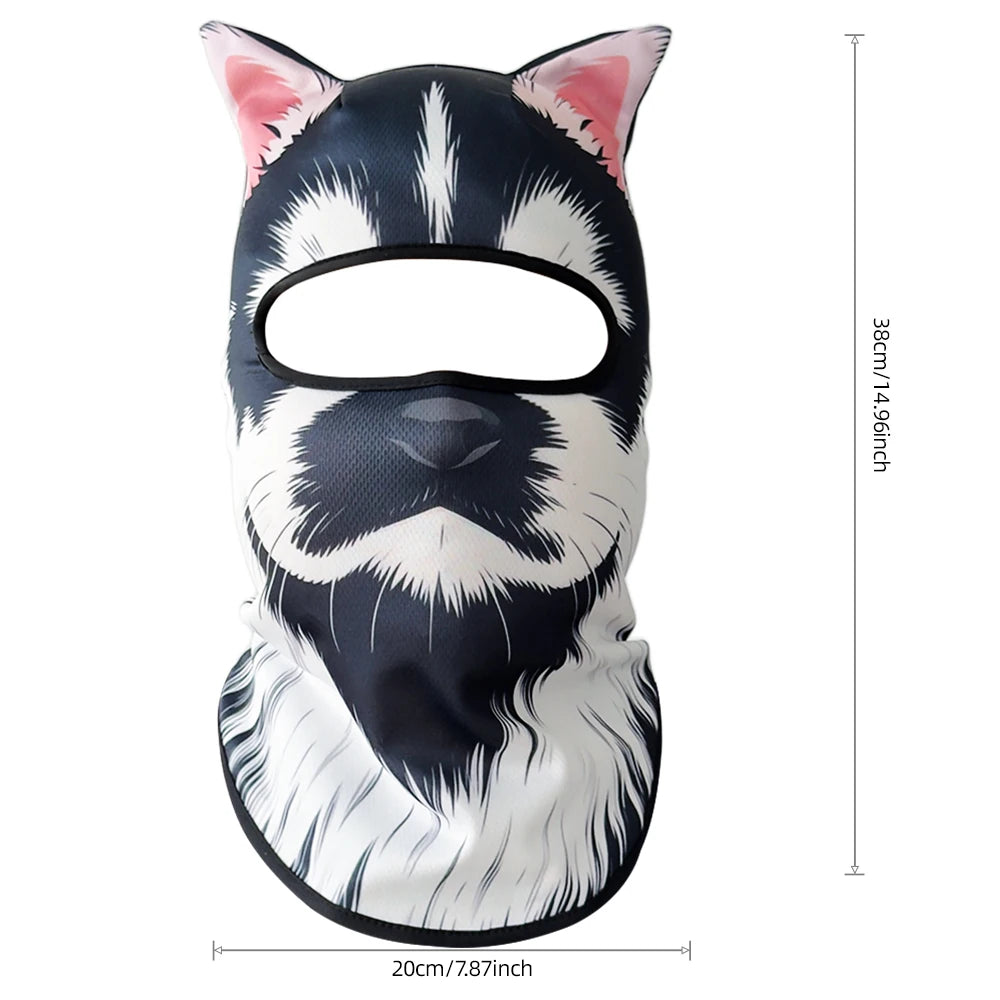 Cagoule 3D modèle Chat masqué noir et blanc, vue de face