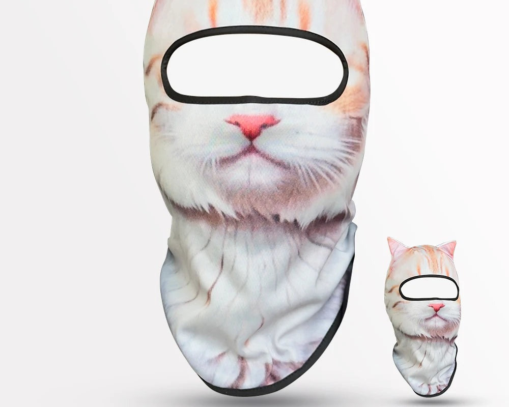 Cagoule 3D chat roux et blanc à oreilles, vue de face