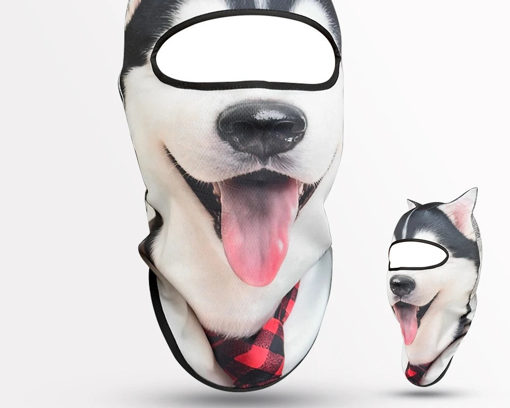 Cagoule 3D husky noir et blanc à oreilles, vue de face